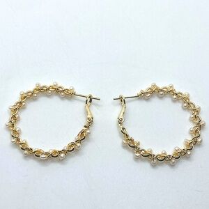 Vtg Sterling Yellow Gold Plated Freshwater Pearls Twisted Hoop Earrings / 1.5”